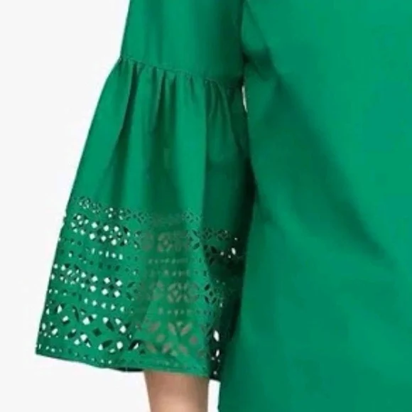 Ralph Lauren S Laser Cut Green Women Top Bell Sleeve Eyelet Blouse Casual Office - Picture 4 of 12